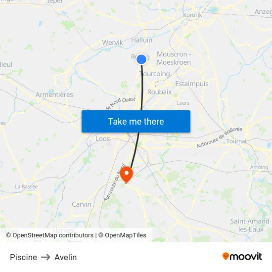 Piscine to Avelin map