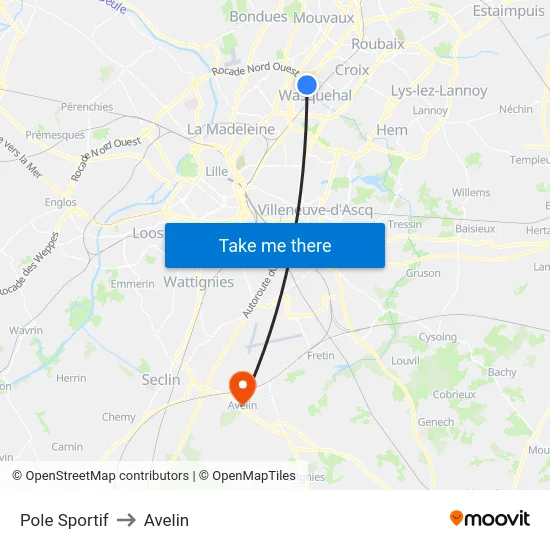 Pole Sportif to Avelin map