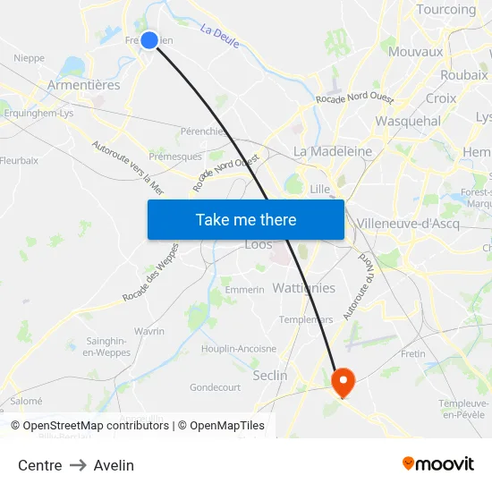 Centre to Avelin map