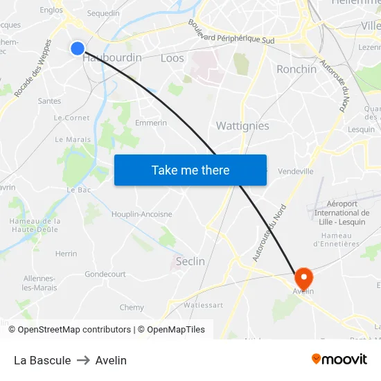 La Bascule to Avelin map