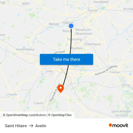 Saint Hilaire to Avelin map