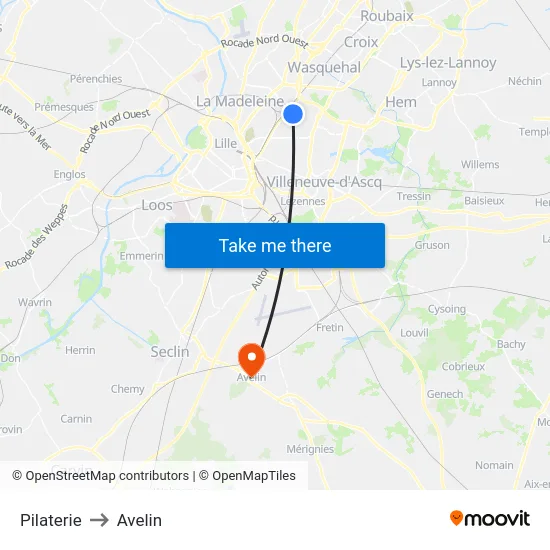 Pilaterie to Avelin map