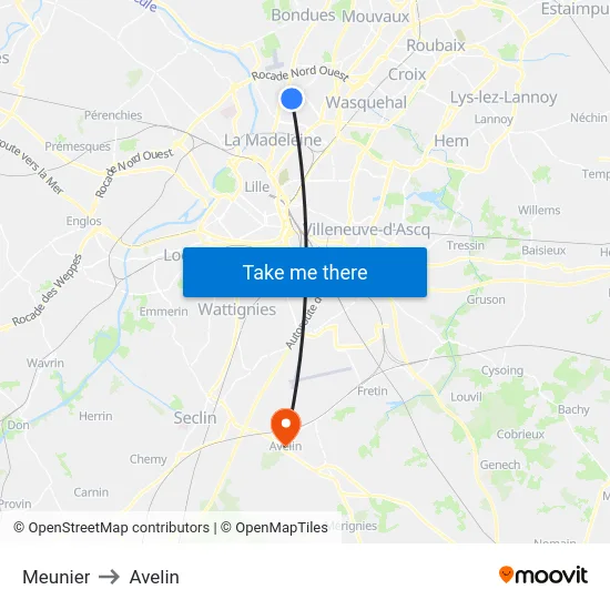 Meunier to Avelin map