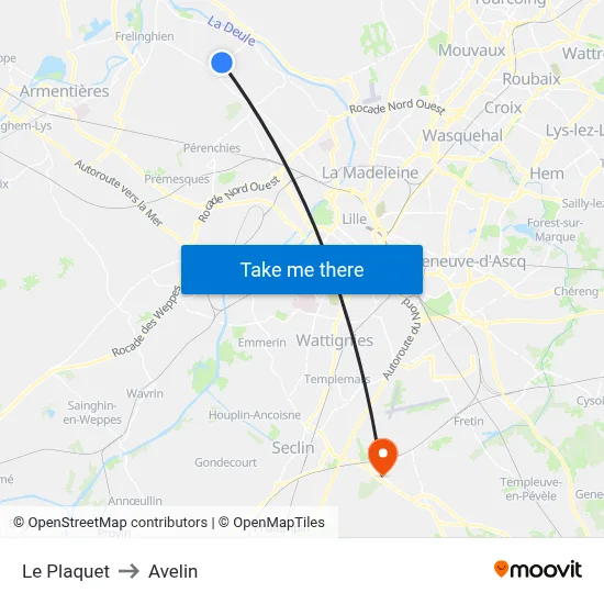 Le Plaquet to Avelin map