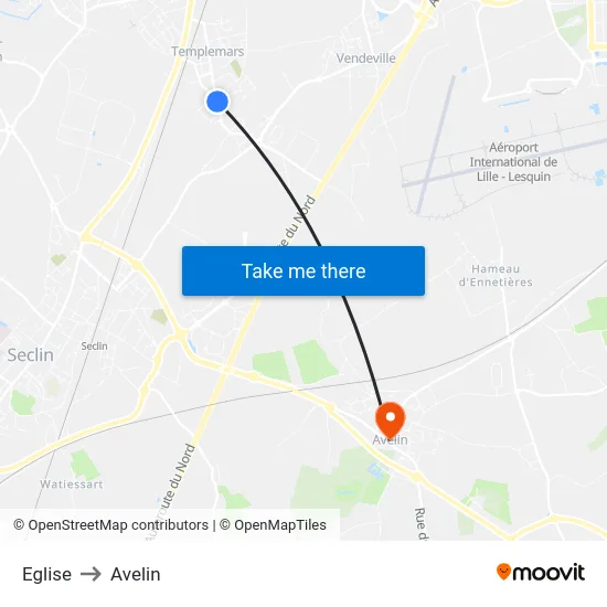 Eglise to Avelin map