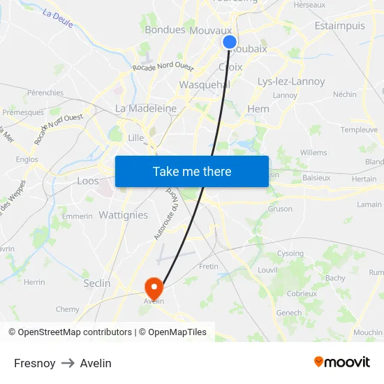 Fresnoy to Avelin map