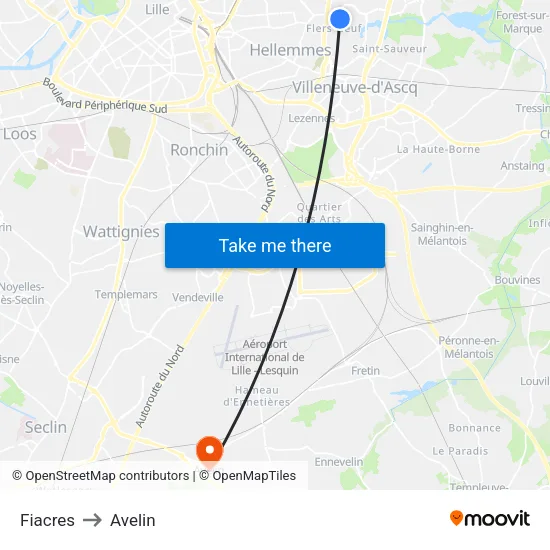 Fiacres to Avelin map