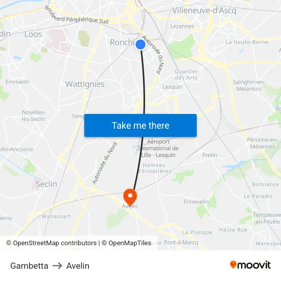 Gambetta to Avelin map
