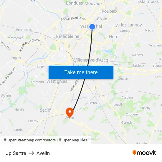 Jp Sartre to Avelin map