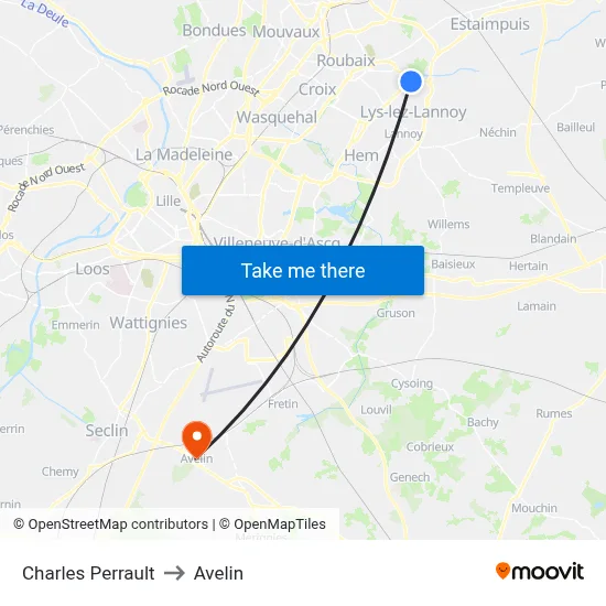 Charles Perrault to Avelin map