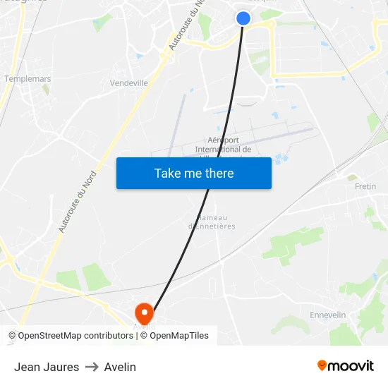 Jean Jaures to Avelin map