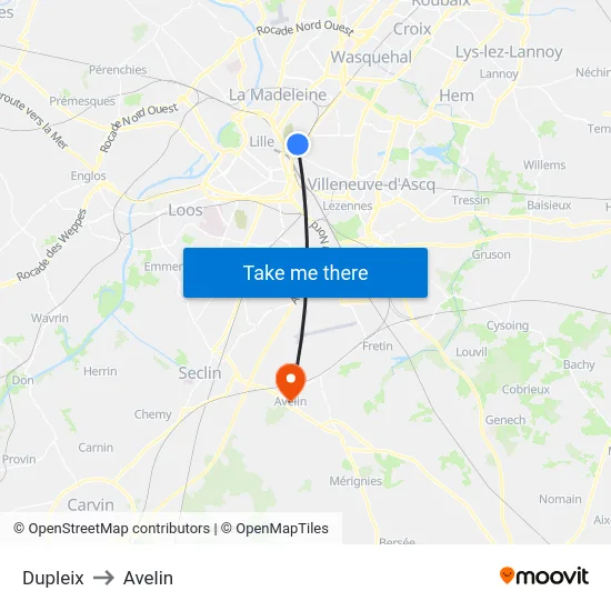 Dupleix to Avelin map