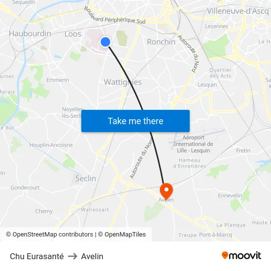 Chu Eurasanté to Avelin map