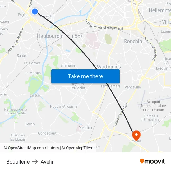 Boutillerie to Avelin map