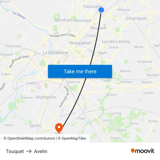 Touquet to Avelin map