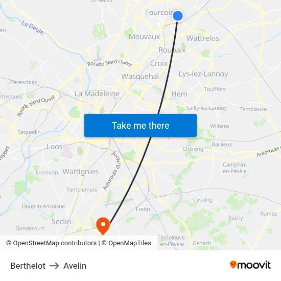 Berthelot to Avelin map
