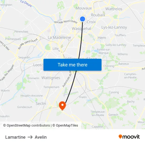 Lamartine to Avelin map