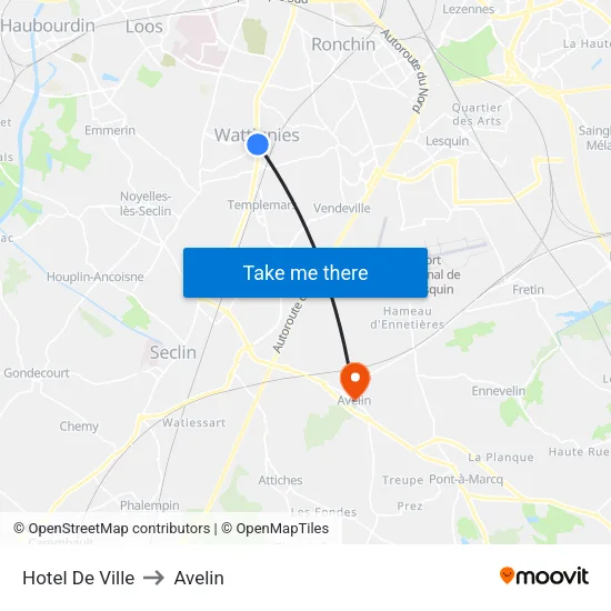 Hotel De Ville to Avelin map