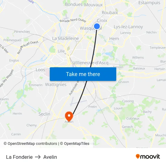 La Fonderie to Avelin map