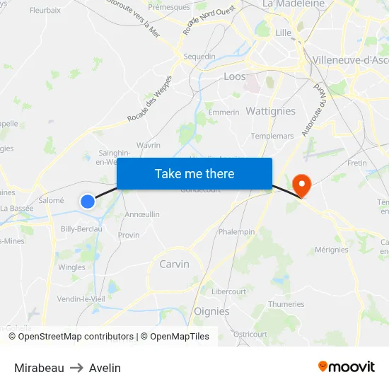 Mirabeau to Avelin map