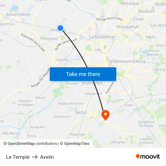Le Temple to Avelin map