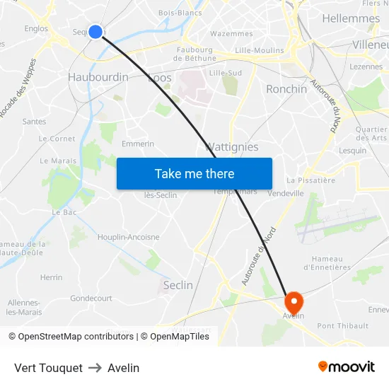 Vert Touquet to Avelin map