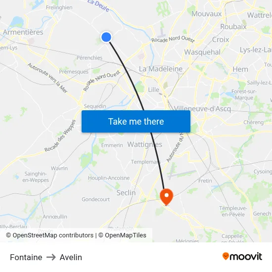 Fontaine to Avelin map