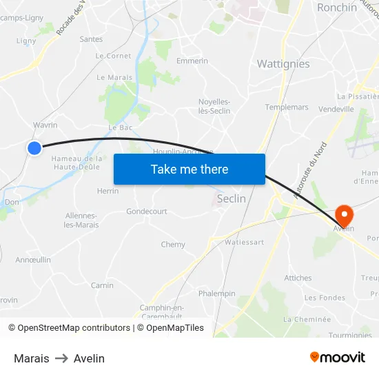 Marais to Avelin map