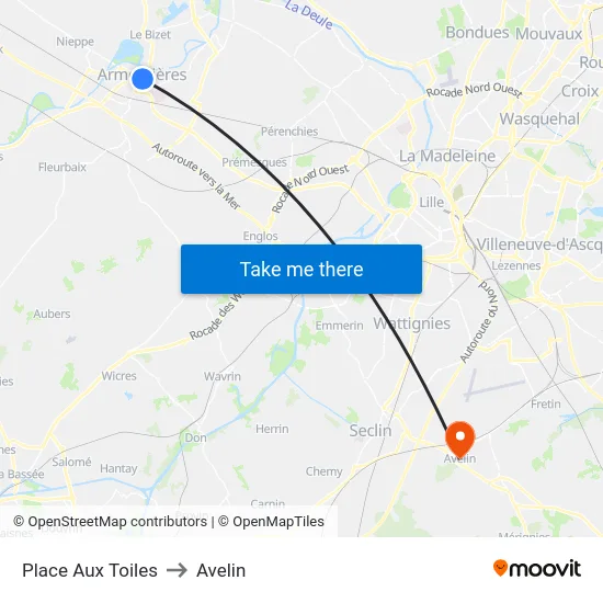 Place Aux Toiles to Avelin map