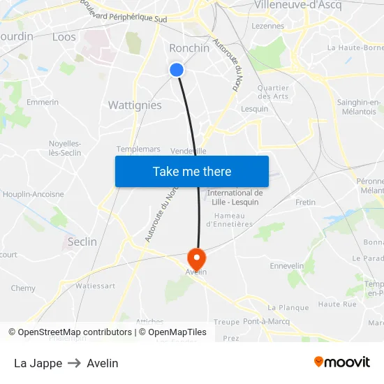 La Jappe to Avelin map