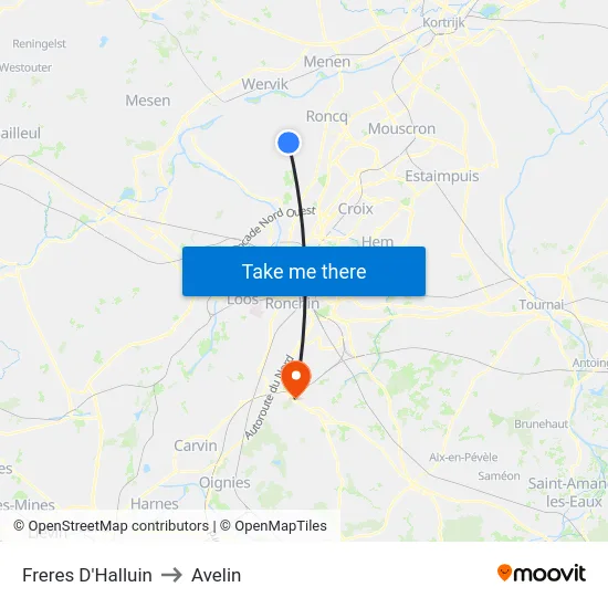 Freres D'Halluin to Avelin map