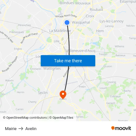 Mairie to Avelin map
