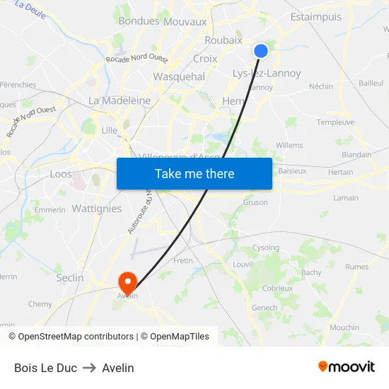 Bois Le Duc to Avelin map