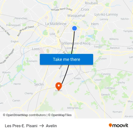 Les Pres-E. Pisani to Avelin map