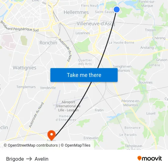 Brigode to Avelin map