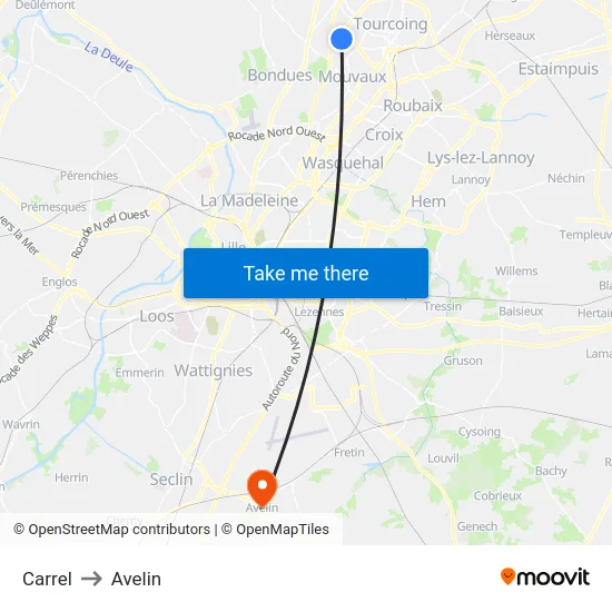 Carrel to Avelin map