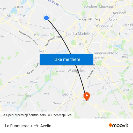 Le Funquereau to Avelin map