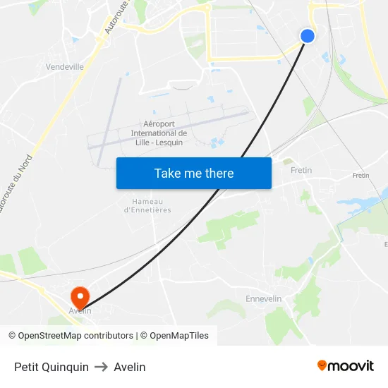 Petit Quinquin to Avelin map