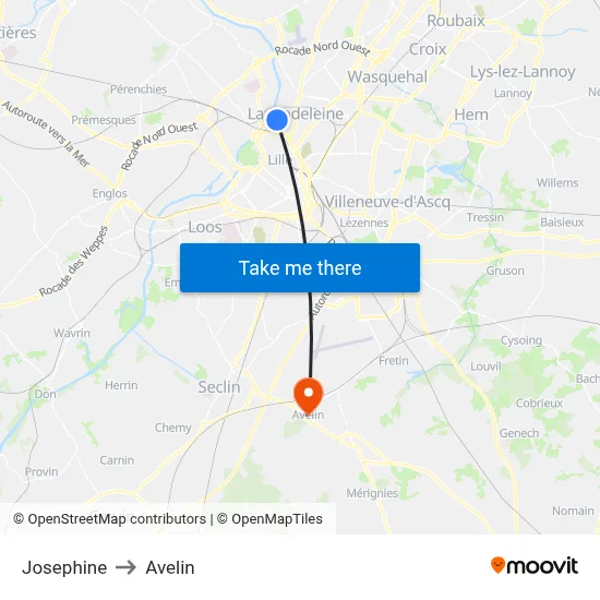 Josephine to Avelin map