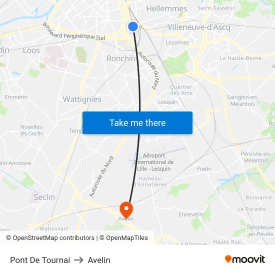 Pont De Tournai to Avelin map