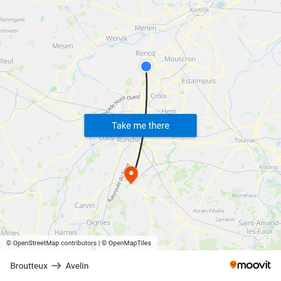 Broutteux to Avelin map