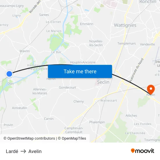 Lardé to Avelin map