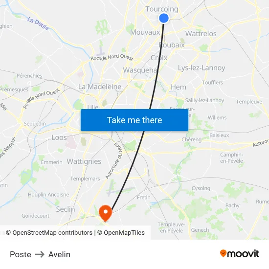 Poste to Avelin map