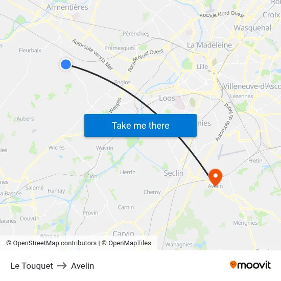 Le Touquet to Avelin map