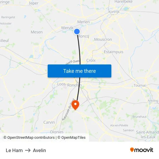 Le Ham to Avelin map