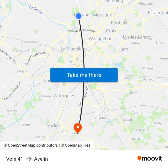 Voie 41 to Avelin map