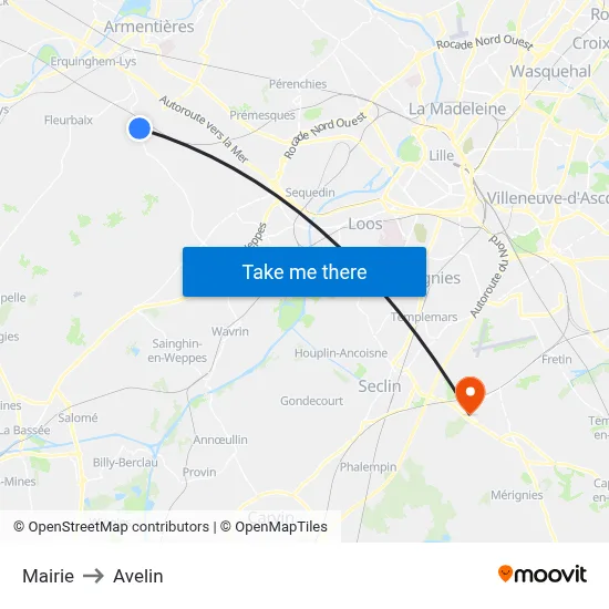 Mairie to Avelin map