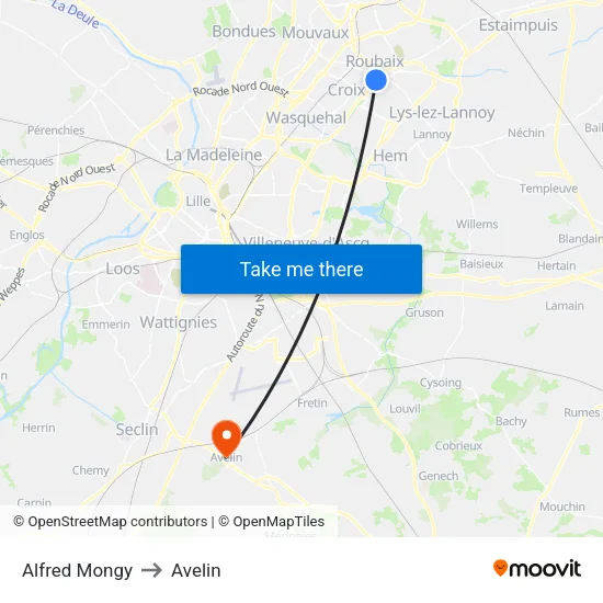 Alfred Mongy to Avelin map