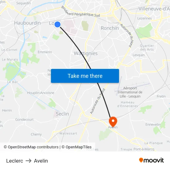 Leclerc to Avelin map