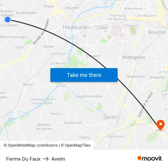 Ferme Du Faux to Avelin map